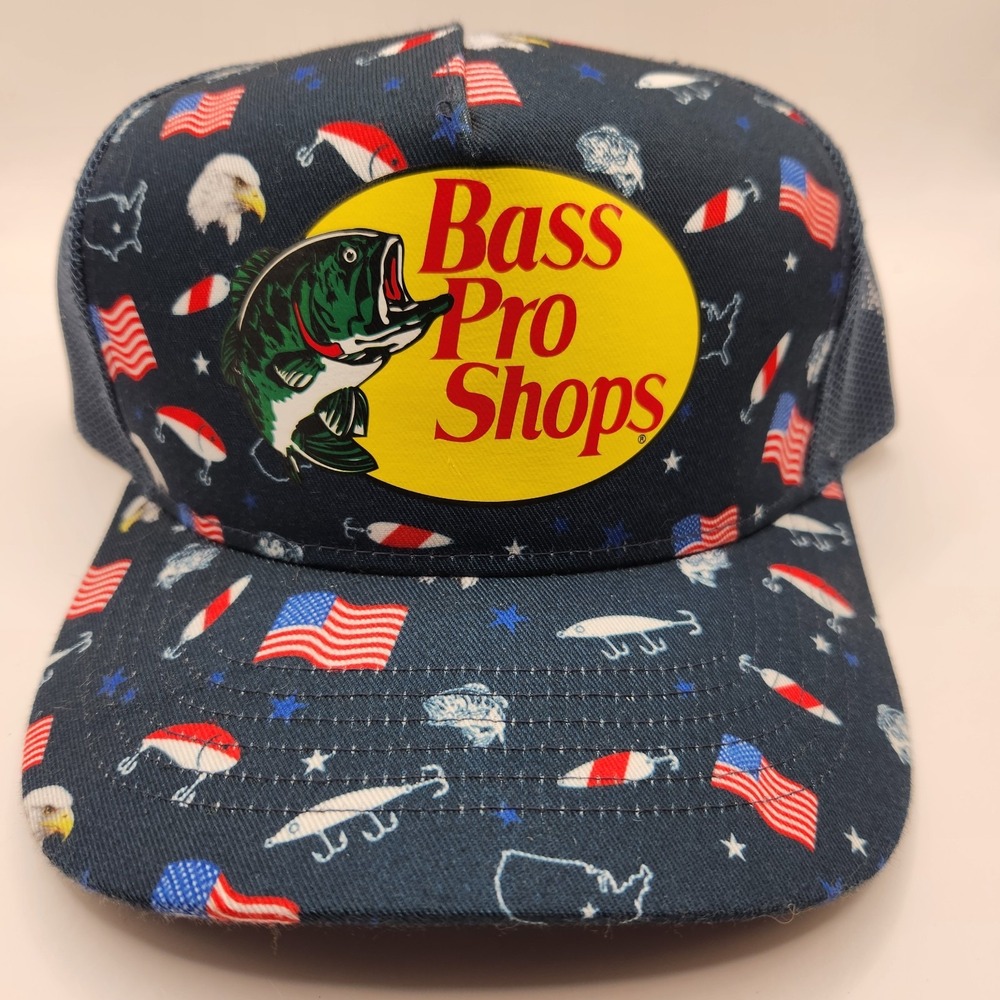 Bass Pro Shops USA Flag Eagle Fishing Lures Snapback Trucker Hat Cap